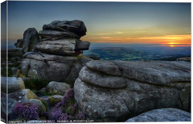 Over Owler Tor at last light. Canvas Print by Chris Drabble