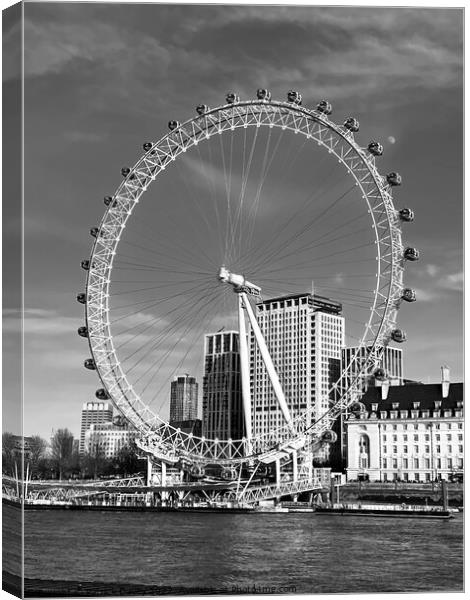 London eye in monochrome Canvas Print by Patrick Davey