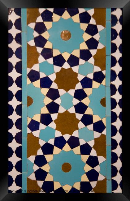 Islamic design in tiles at the tomb of the Persian poet Hafez in the Iranian city of Shiraz Framed Print by Gordon Dixon