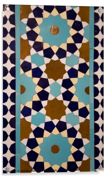 Islamic design in tiles at the tomb of the Persian poet Hafez in the Iranian city of Shiraz Acrylic by Gordon Dixon