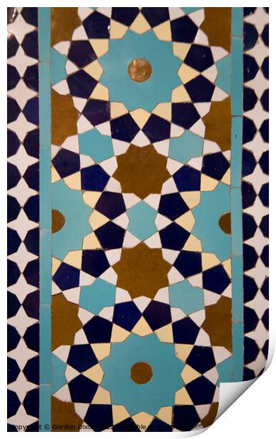Islamic design in tiles at the tomb of the Persian poet Hafez in the Iranian city of Shiraz Print by Gordon Dixon