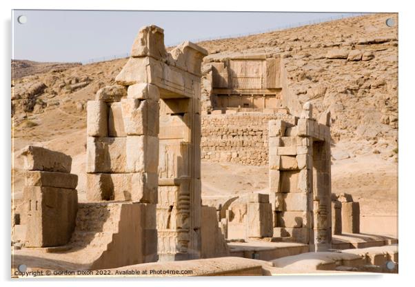 Ruins of the Kings Palace and the tomb of Artaxerxes II at Persepolis, Iran Acrylic by Gordon Dixon