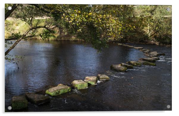 Stepping stones span the River Derwent Acrylic by Jason Wells