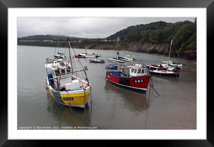 Fishing Boats in New Quay Cardigan Bay Framed Mounted Print by Glyn Evans
