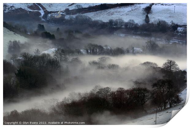 Mist across the Ogmore Valley Print by Glyn Evans
