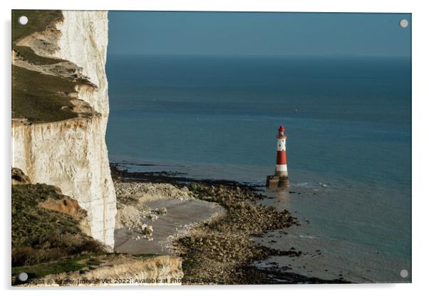 Lighthouse with white cliffs Acrylic by Eszter Imrene Virt