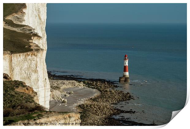 Lighthouse with white cliffs Print by Eszter Imrene Virt