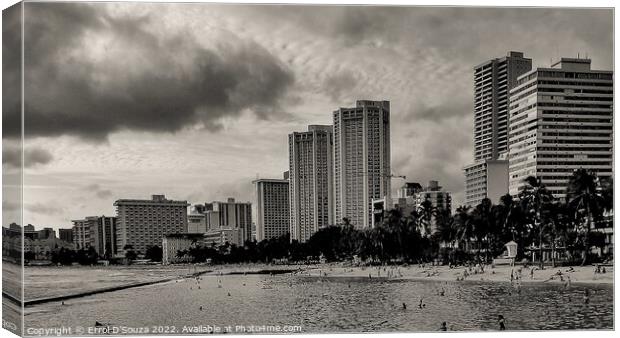 Waikiki Beach Urban Skyline in Hawaii Canvas Print by Errol D'Souza