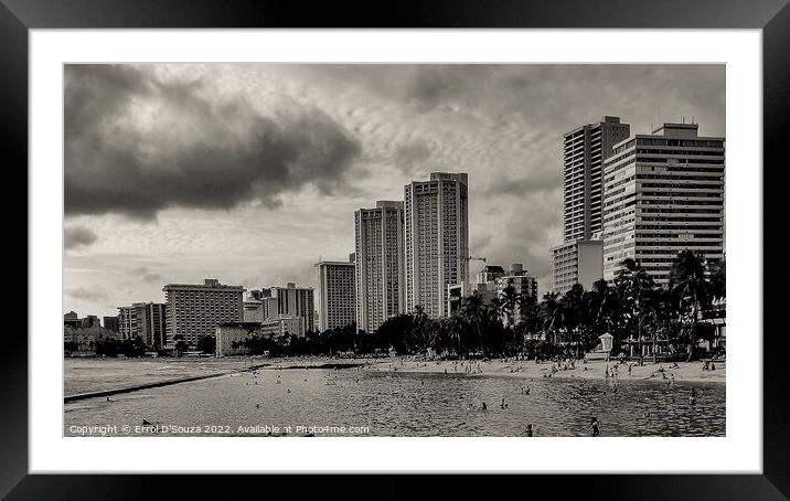 Waikiki Beach Urban Skyline in Hawaii Framed Mounted Print by Errol D'Souza
