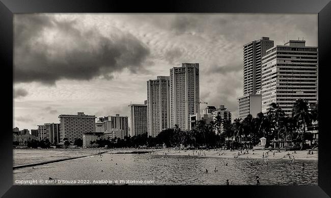 Waikiki Beach Urban Skyline in Hawaii Framed Print by Errol D'Souza