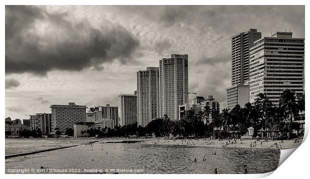 Waikiki Beach Urban Skyline in Hawaii Print by Errol D'Souza