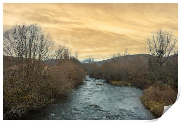 mountain river with vegetation and incredible skies Print by David Galindo