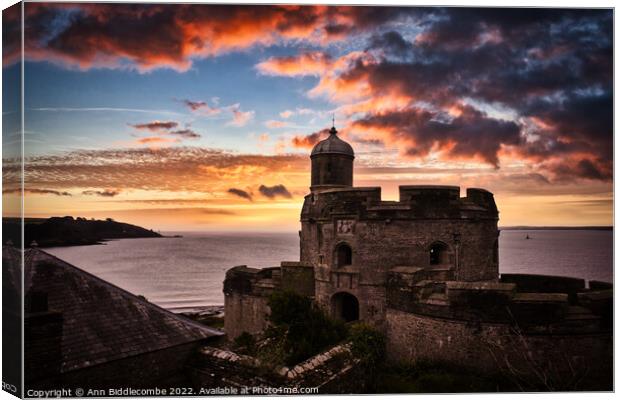 St Mawes Castle guarding the Fal estuary Canvas Print by Ann Biddlecombe