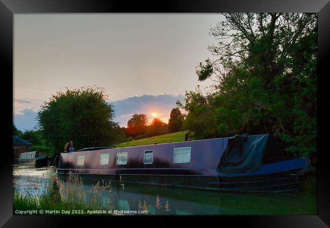 Narrowboat at Sunset Framed Print by Martin Day