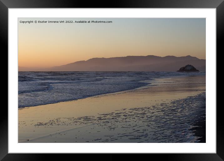 A sunset over a beach, Pacific ocean Framed Mounted Print by Eszter Imrene Virt