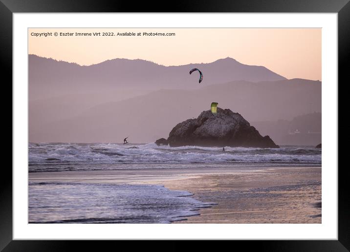 Wind surfers on the Pacific Oean near San Francisco Framed Mounted Print by Eszter Imrene Virt