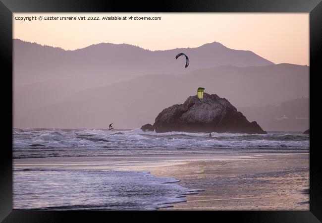 Wind surfers on the Pacific Oean near San Francisco Framed Print by Eszter Imrene Virt