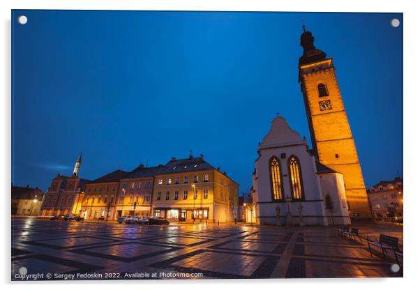 Night in Sobeslav - city in South Bohemian region, Czechia Acrylic by Sergey Fedoskin
