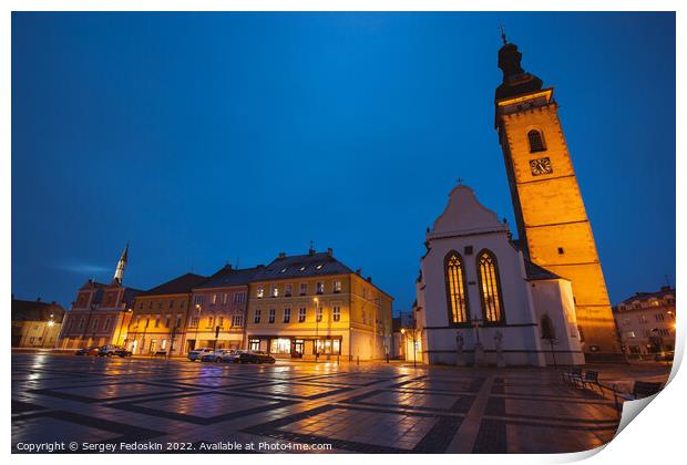 Night in Sobeslav - city in South Bohemian region, Czechia Print by Sergey Fedoskin