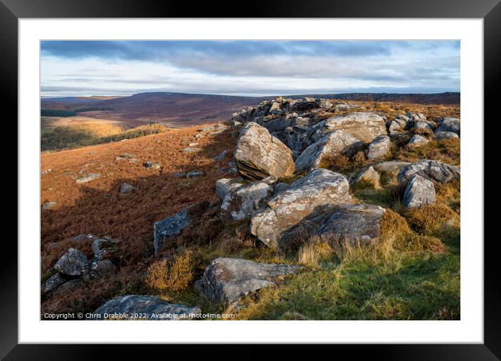 Autumn light on Carr Head Rocks Framed Mounted Print by Chris Drabble