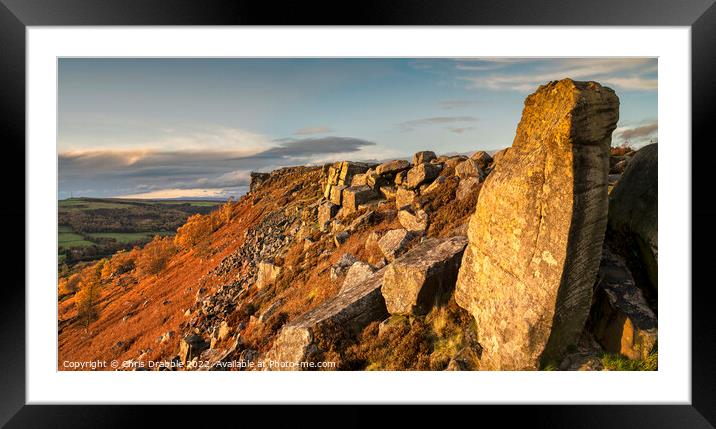 Curbar Edge at sunset Framed Mounted Print by Chris Drabble
