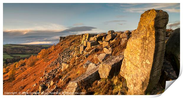 Curbar Edge at sunset Print by Chris Drabble