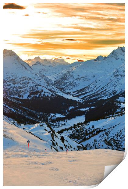 Sunset Lech am Arlberg Austrian Alps Austria Print by Andy Evans Photos