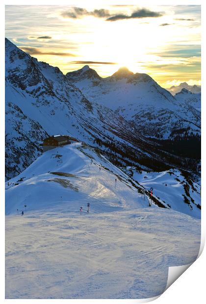 Sunset Lech am Arlberg Austrian Alps Austria Print by Andy Evans Photos
