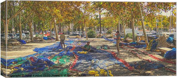 Mending The Nets Palma Mallorca Canvas Print by Peter F Hunt