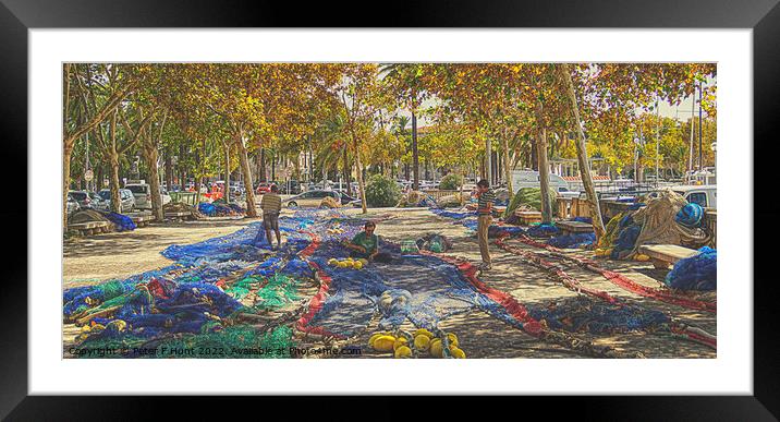 Mending The Nets Palma Mallorca Framed Mounted Print by Peter F Hunt