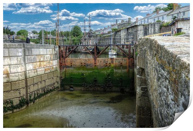 Tranquil Lock Gates of Charlestown Harbour Print by Roger Mechan