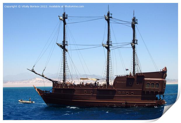 Pleasure pirate yacht Black Pearl in the Red Sea. South Sinai. Egypt. 2021 Print by Vitaliy Borisov
