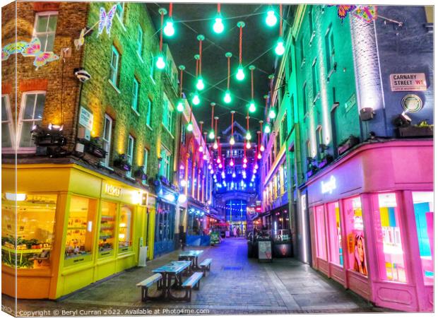 A Dazzling Night in London’s Carnaby Street Canvas Print by Beryl Curran
