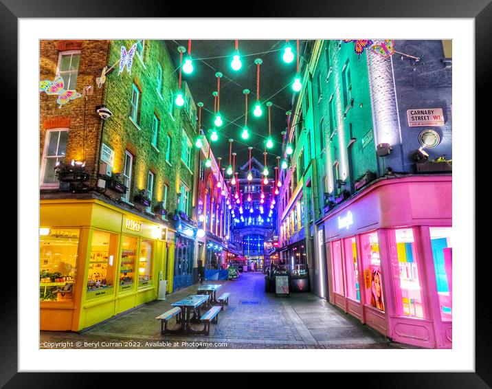 A Dazzling Night in London’s Carnaby Street Framed Mounted Print by Beryl Curran