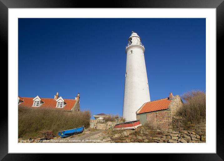 St Mary's Lighthouse & Cottages, Whitley Bay, UK Framed Mounted Print by Heather Athey