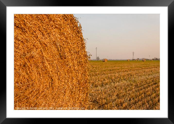 PIXEL ART on close-up of a hay cylindrical bale in Framed Mounted Print by daniele mattioda