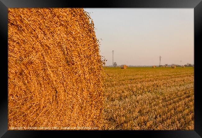 PIXEL ART on close-up of a hay cylindrical bale in Framed Print by daniele mattioda