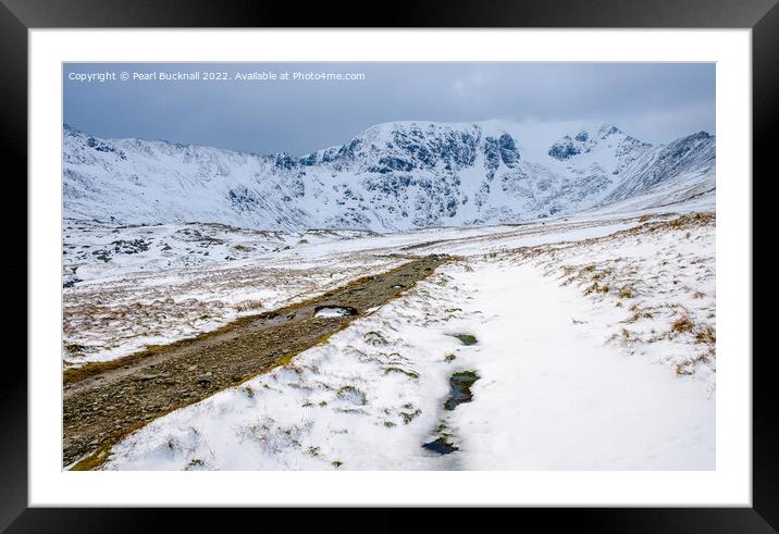 Route to Red Tarn and Helvellyn in Winter Framed Mounted Print by Pearl Bucknall