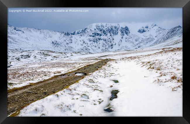 Route to Red Tarn and Helvellyn in Winter Framed Print by Pearl Bucknall
