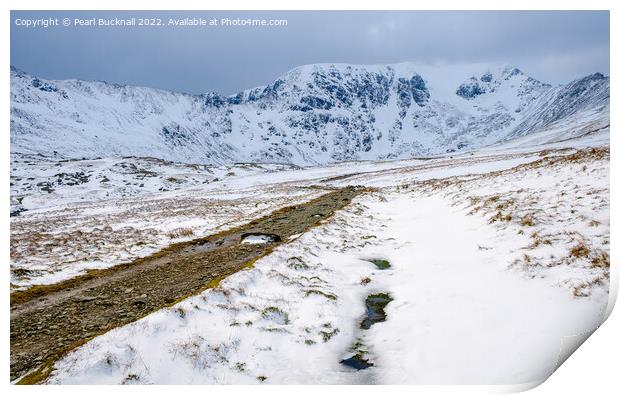 Route to Red Tarn and Helvellyn in Winter Print by Pearl Bucknall