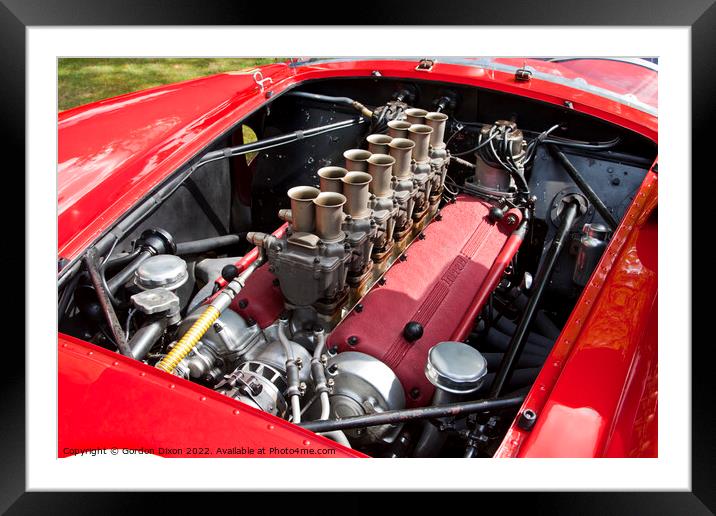 The V12 engine of a Ferrari 250 Testarossa Framed Mounted Print by Gordon Dixon