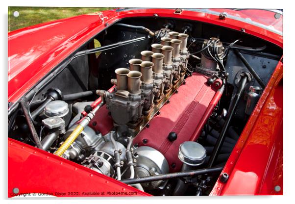 The V12 engine of a Ferrari 250 Testarossa Acrylic by Gordon Dixon