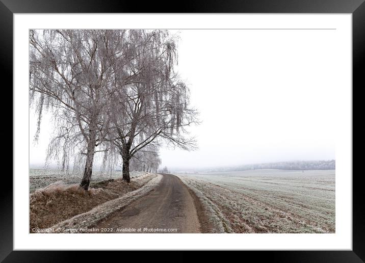 Winter countryside road, trees and pastures. Czechia Framed Mounted Print by Sergey Fedoskin
