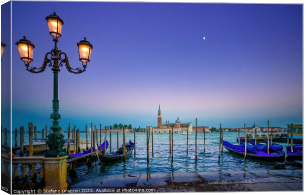 Venice, street lamp and gondolas. Italy Canvas Print by Stefano Orazzini