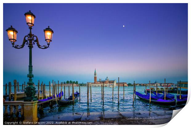 Venice, street lamp and gondolas. Italy Print by Stefano Orazzini