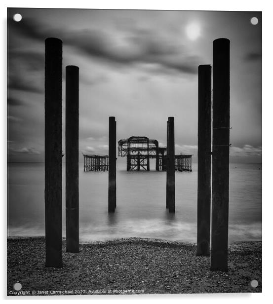 Brighton West Pier in Monochrome Acrylic by Janet Carmichael