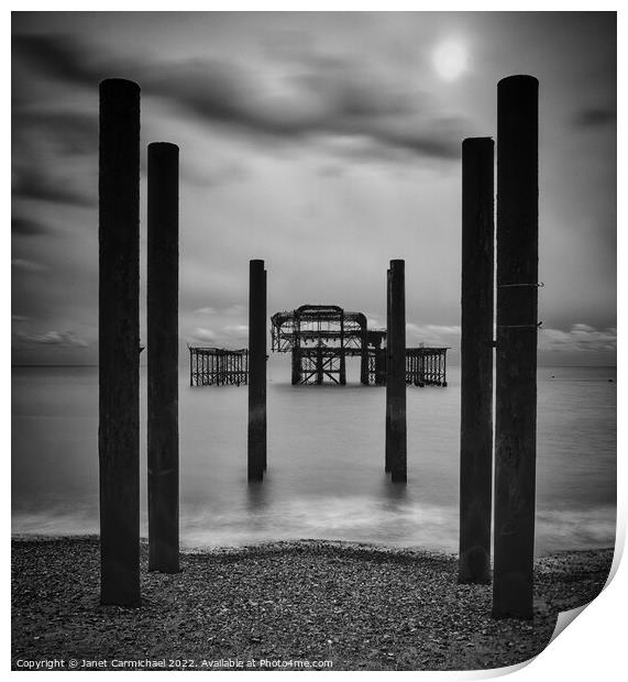 Brighton West Pier in Monochrome Print by Janet Carmichael