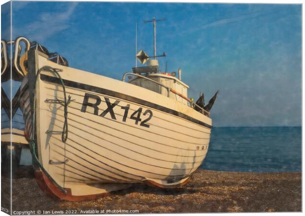 A Fishing Boat on the Beach Canvas Print by Ian Lewis