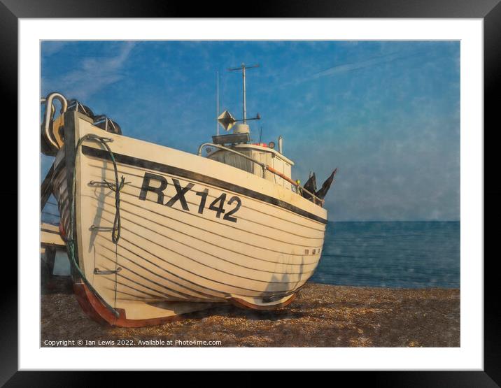 A Fishing Boat on the Beach Framed Mounted Print by Ian Lewis
