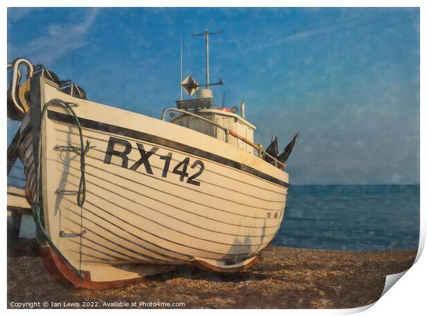 A Fishing Boat on the Beach Print by Ian Lewis